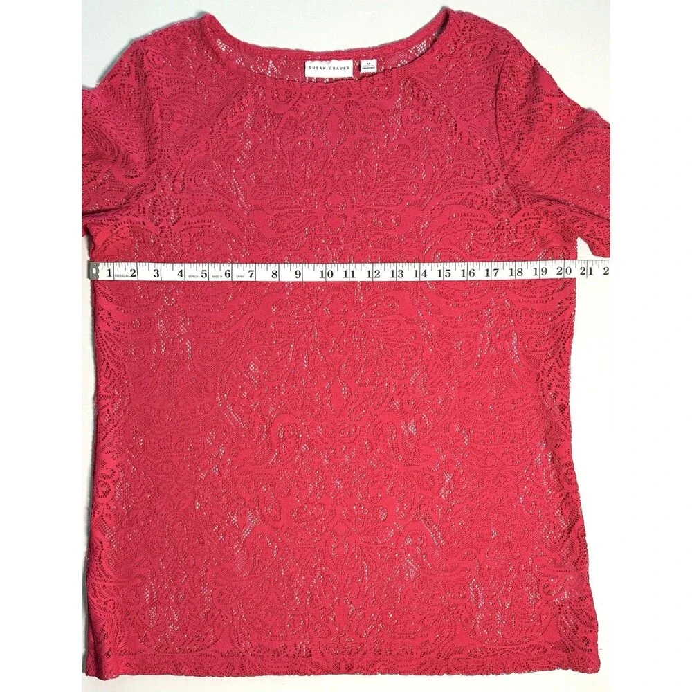 Susan Graver Sheer Lace Tunic Blouse Sz M Fuchsia Popover Longline Layering